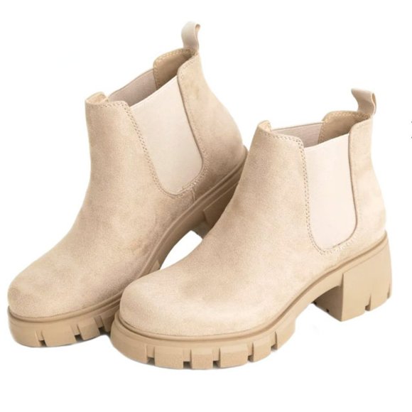 New Wheat Beige Chelsea Round Toe Platform Ankle Boots Booties - Picture 2 of 4